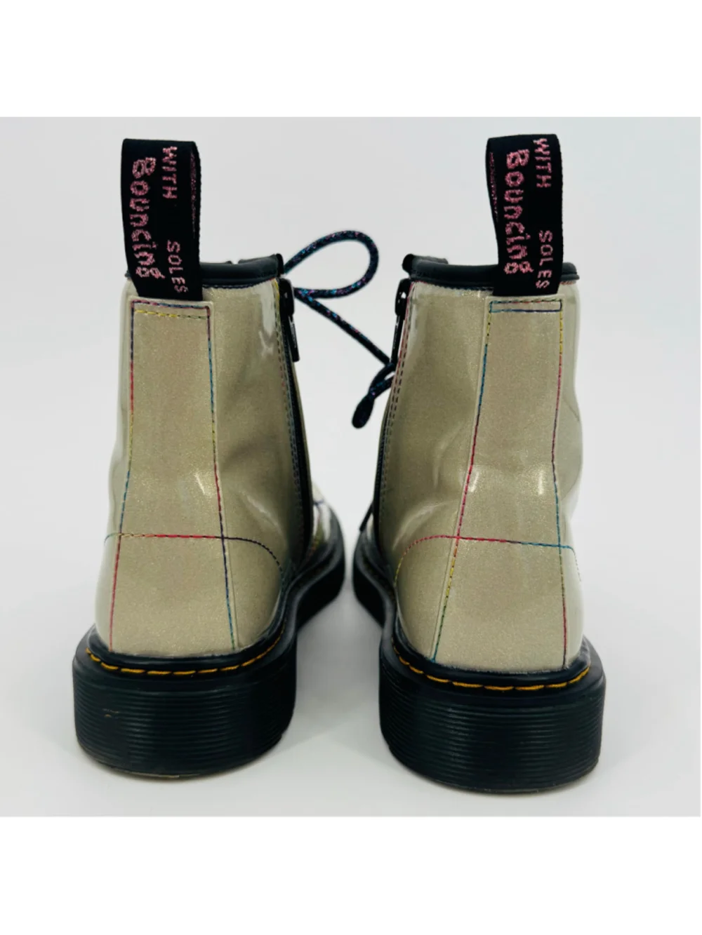 Dr. Martens Kids 1460 Glitter Boots in Lightshow Silver Irridescent Rainbow
